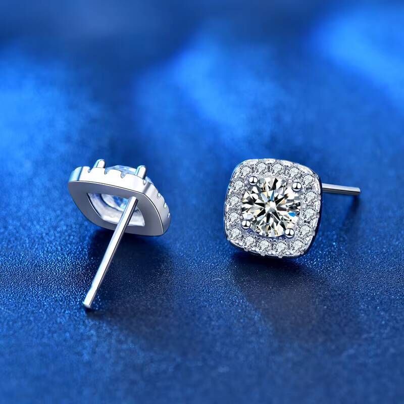 Classic Square Moissanite Wedding Jewelry Diamond 925 Sterling Silver Stud Earrings Women Men