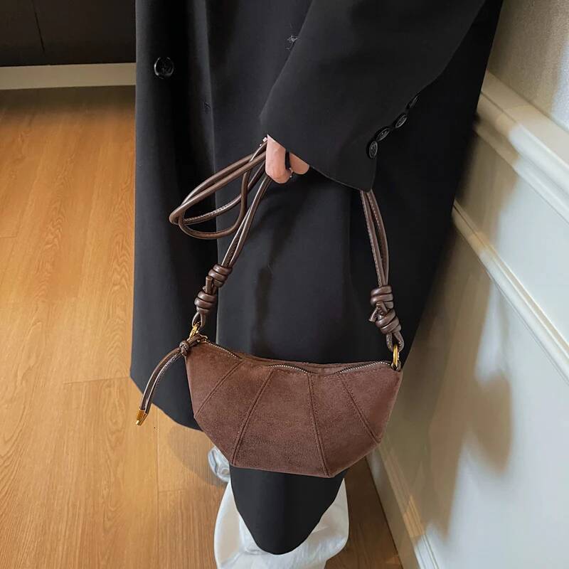 Retro Patchwork Leather Women s Shoulder Bag Crossbody Bag Frosted Suede Solid Color Horn Bag Niche Fashion Designer Bag Personalized Simple