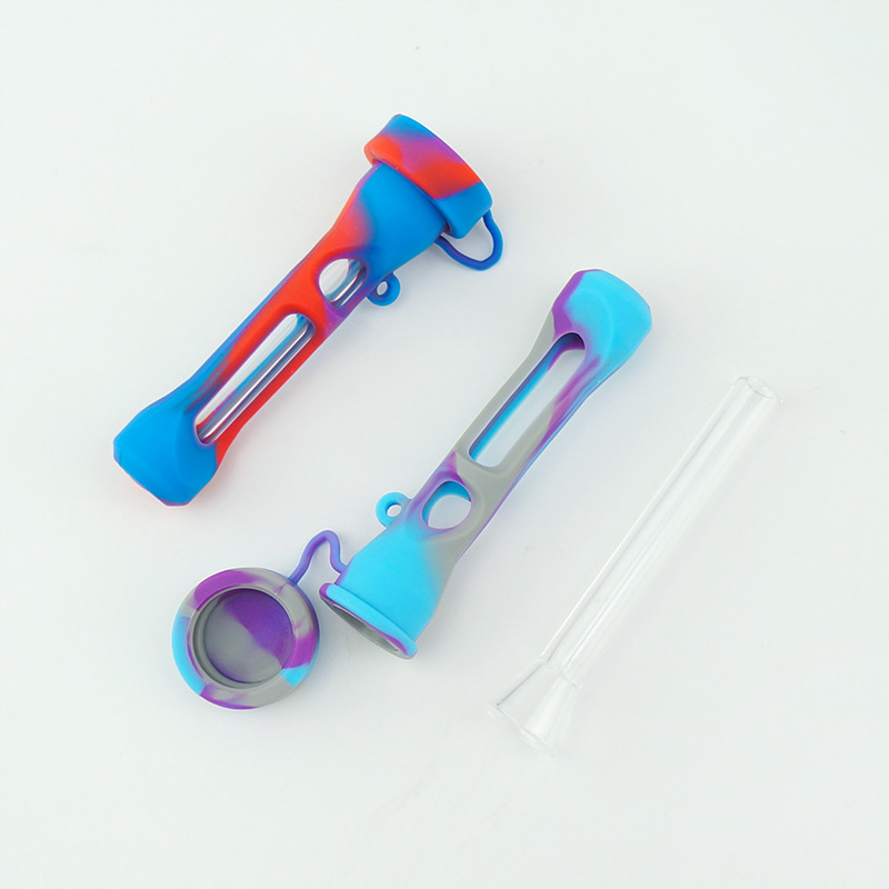 Silicone Smoking nectar collector pipes Colorful Silicone Hand Pipe For Tobacco Dry Herb Spoon Galss water Tobacco Pipes With Holes Glass Bowl Smoking
