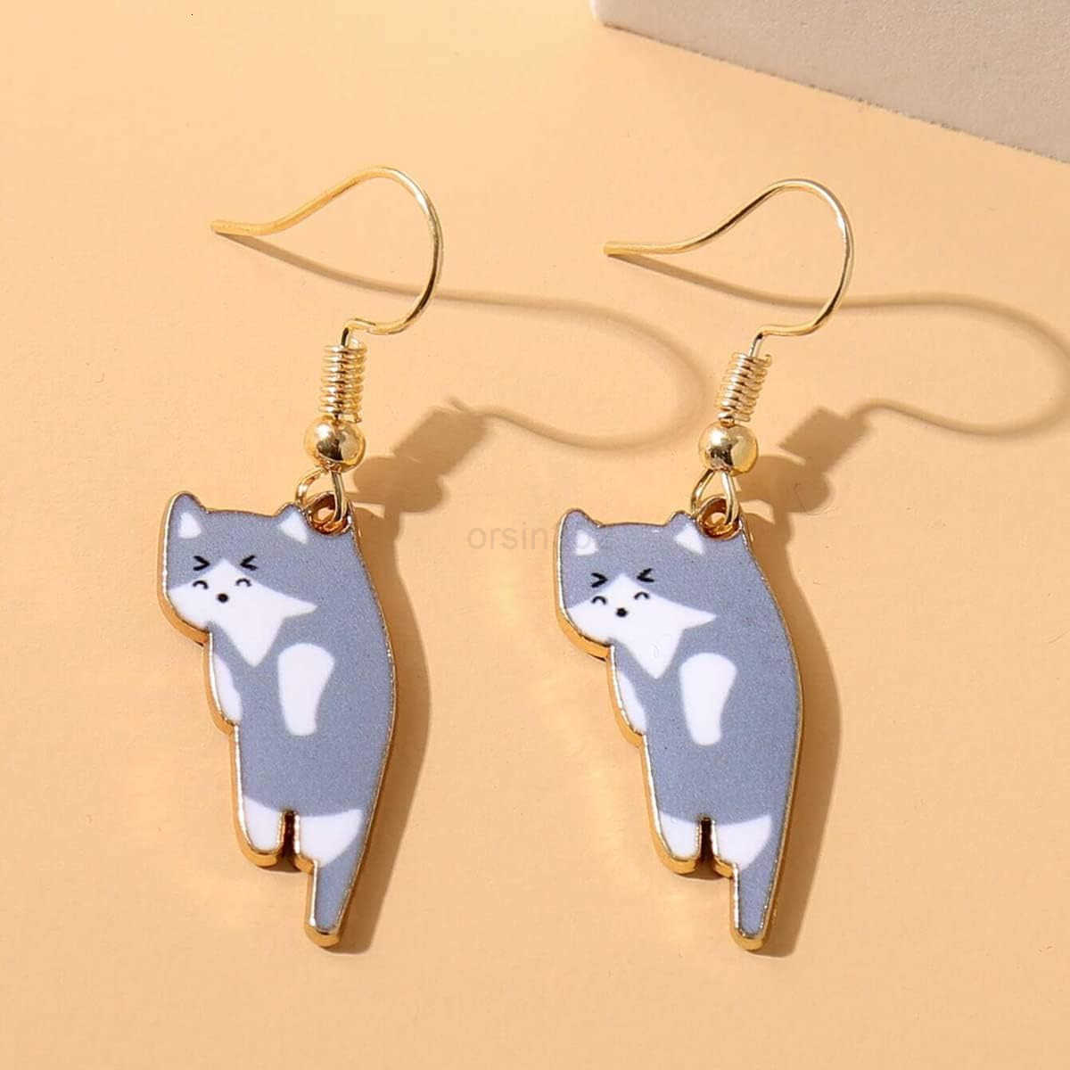 6Pairs Dangling Cat Earrings For Women Kawaii Aesthetic Funny Cartoon Kitten Dangle Earrings French Hook Animals Lover Birthday GiftsW250911