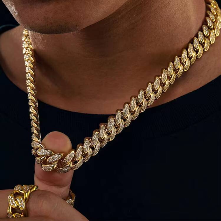 Hip Hop Jewelry 12mm Brass CZ Diamond Iced Out Cuban Link Chain Bracelet Necklace for Wedding and Gift