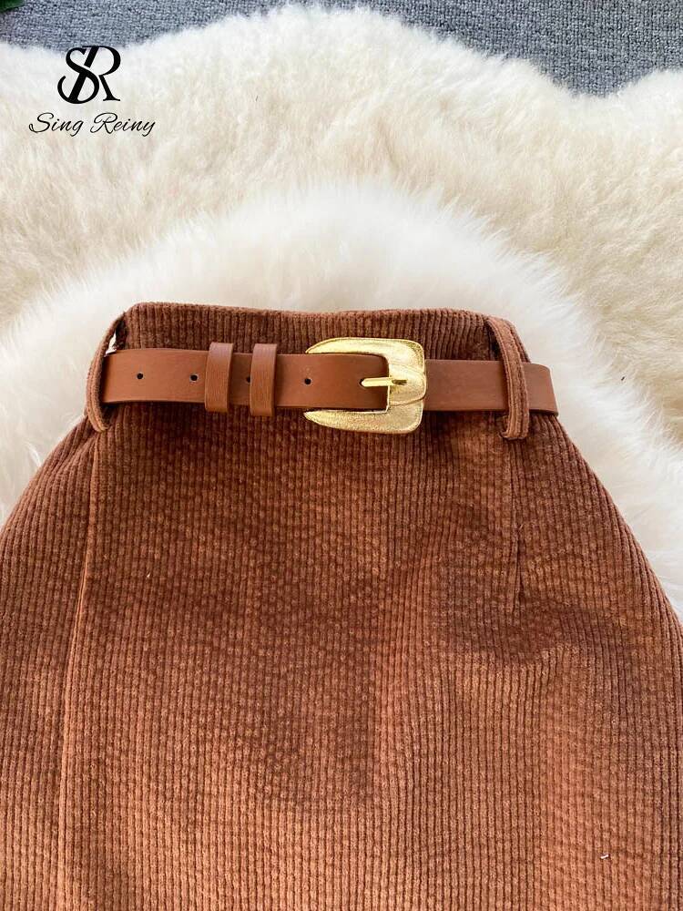 SINGREINY Women Korean Split Sexy Long 2024 Winter Corduroy Slim Thick Streetwear Fashion Vintage Autumn Bodycon Skirt dongdumaoyi