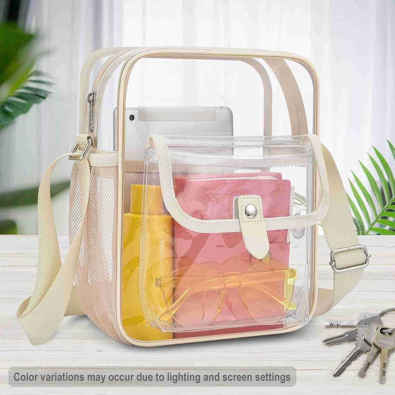 Clear Crossbody Bag for Stadium Events Concerts Adjustable Shoulder Strap Purse with 1 Bottle HolderW250911