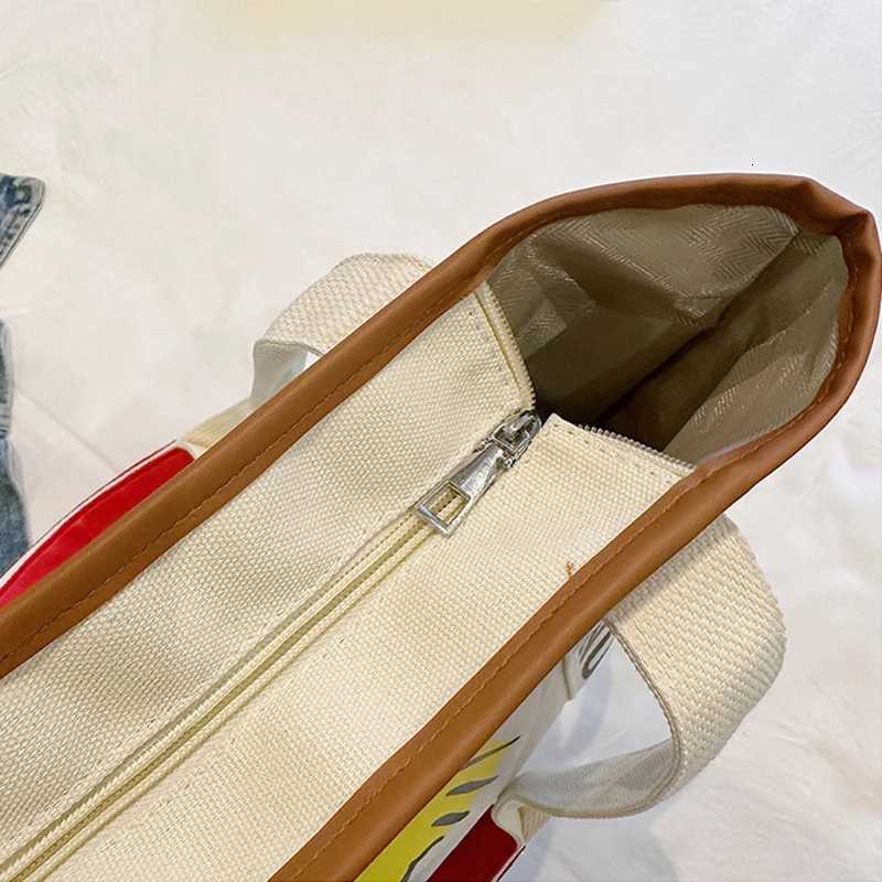 Cartoon Large Capacity Canvas Bag Student Handbag Shoulder Bag Cute Print Tote Bag W250911