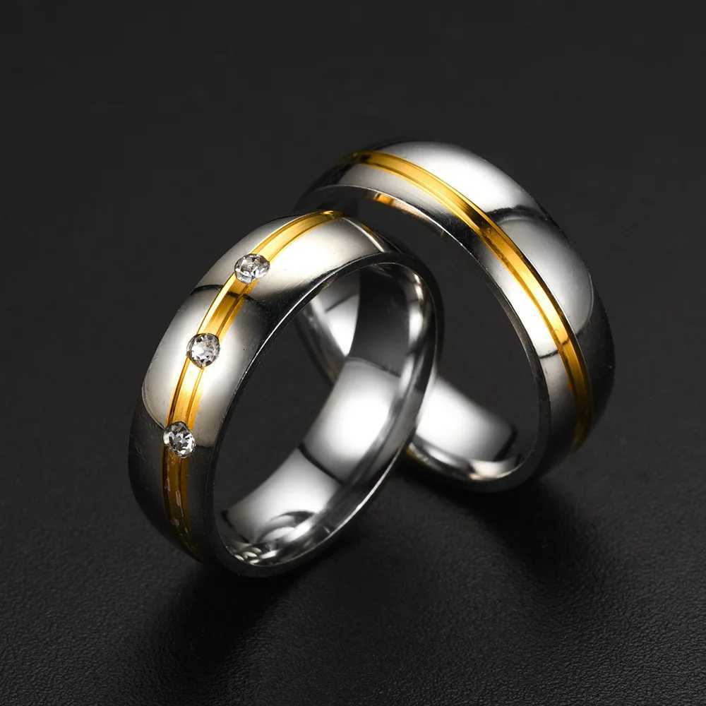 2025 Trendy Stainless Steel Couple Rings For Men Women Inlay Rhinestones Zirconia Rings Wedding Party Jewelry Festival Gifts W250911