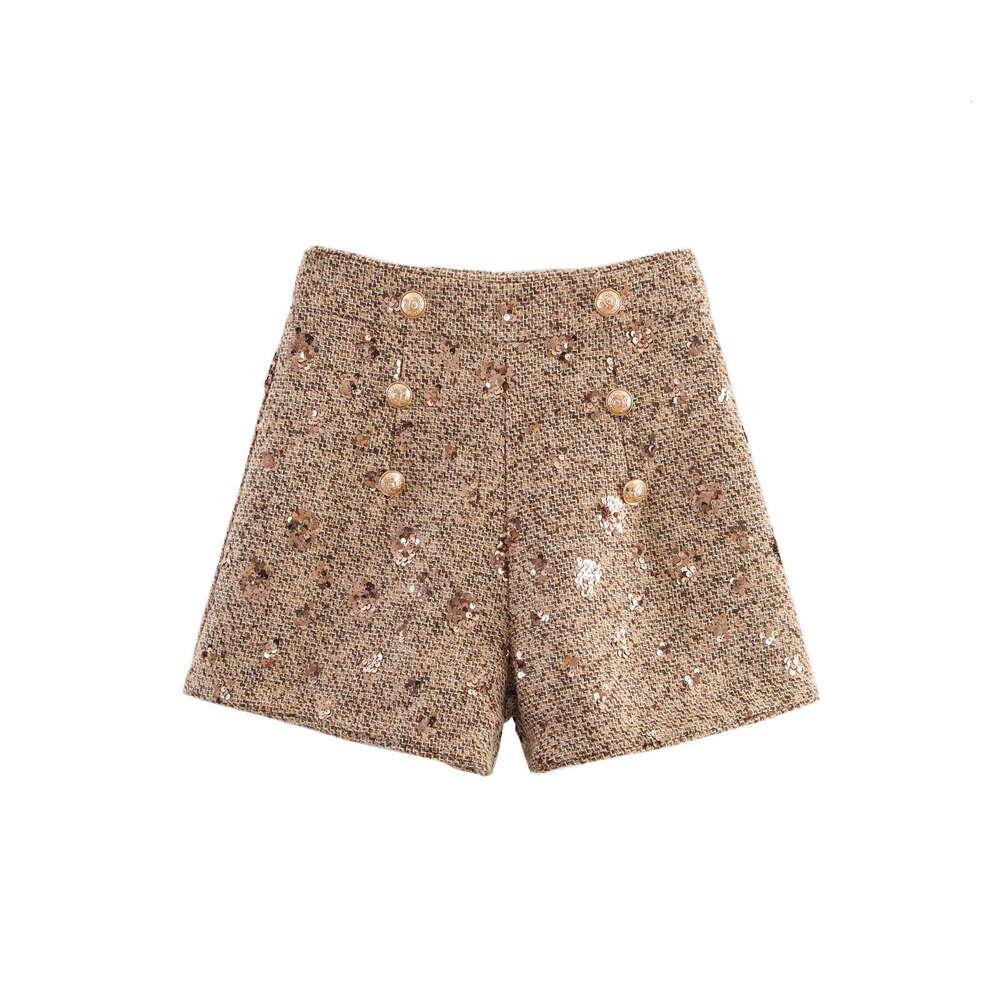 DHEssentials Summer New French Sexy Little Chanel Style Beaded Strapless Top + Fashion Shorts Two-Piece Set