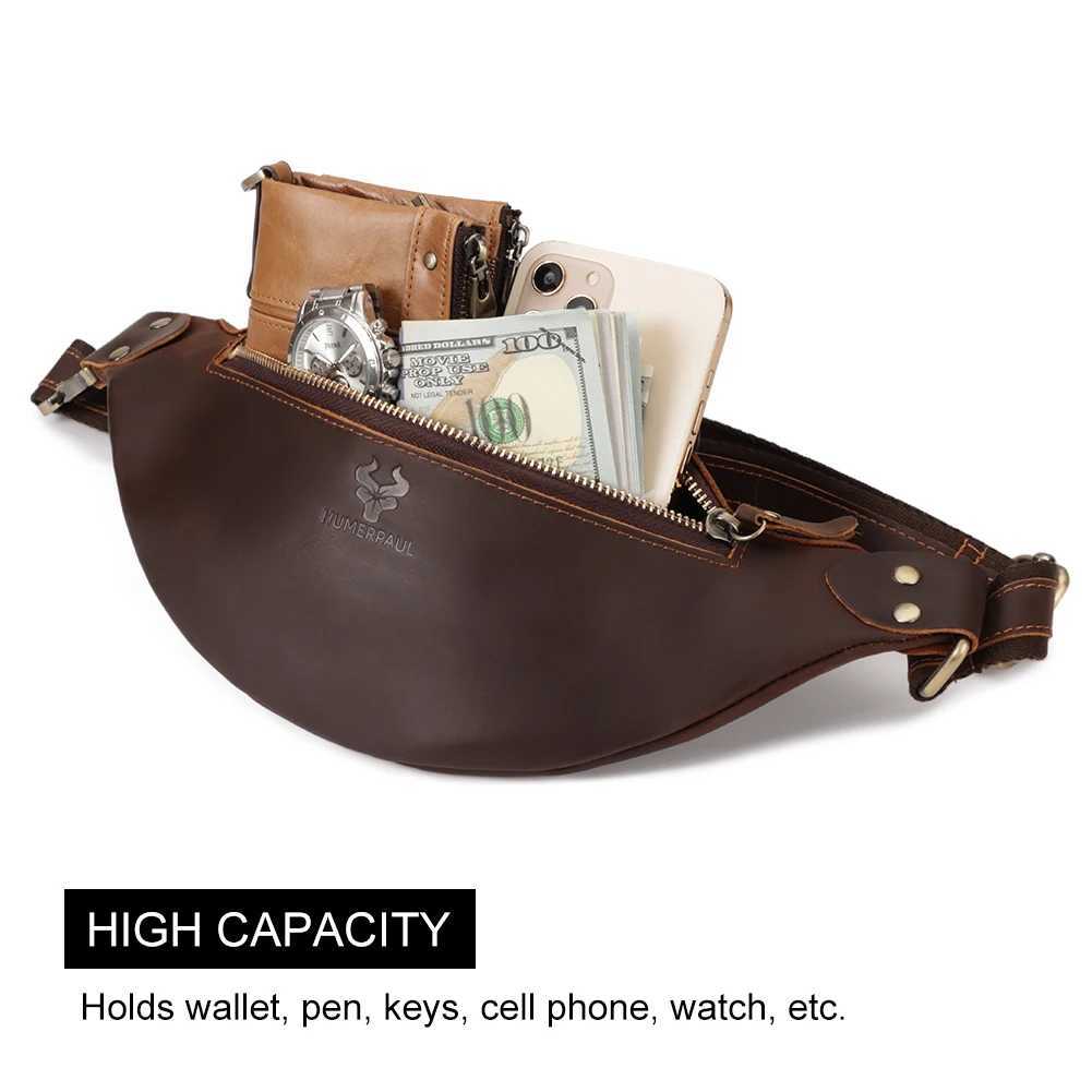 HUMERPAUL 100 Crazy Horse Leather Waist Belt Bags Fanny Pack for Cell Phone Multifunction Outdoor Travel Chest Bag Z250911