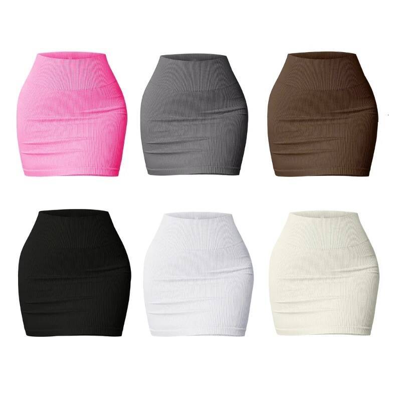 Women's Basic Elastic High Waist Bodycon Pencil Mini Casual Summer Ribbed Knit Short Skirt Fashion Streetwear dongdumaoyi