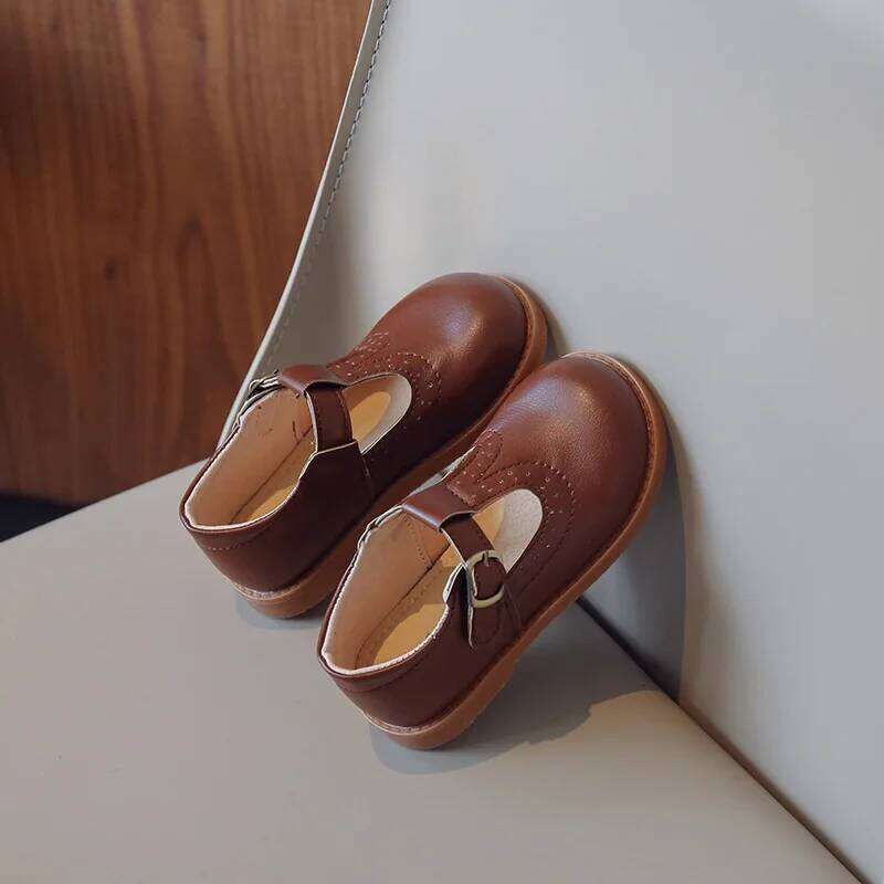 Children Mary Janes British Style T-strap Three Colors Vintage 21-30 Little Girl's Leather Shoes All-mtach School Kids Flats