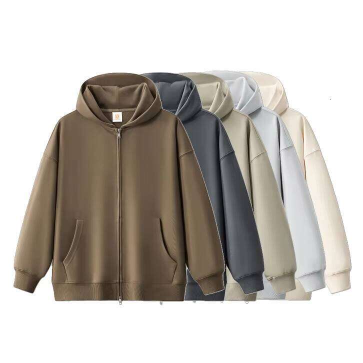High-Quality Logo Cotton French Terry Cordless Blank Oversized Zipper Hoodie for Men