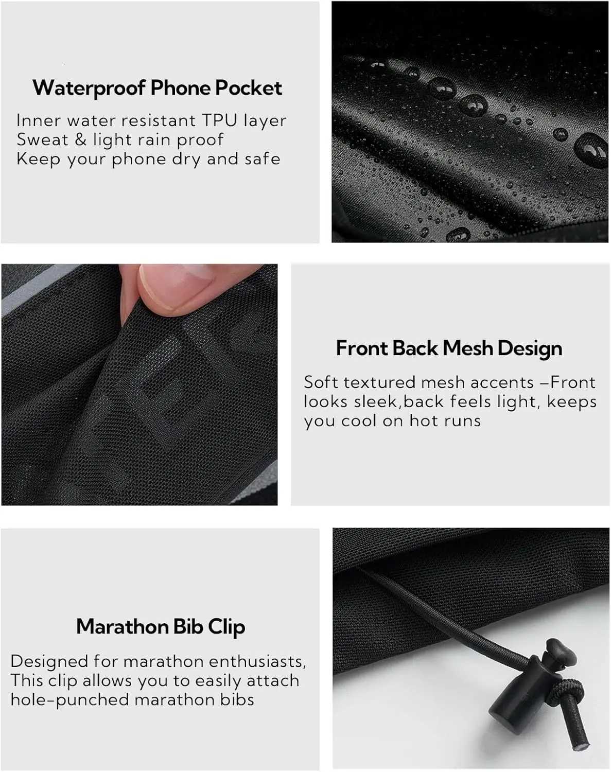 WATERFLY Running Belt Fanny Pack Breathable 3 Pocket Waist Bag for Men Women Workout Exercise Fitness Phone Holder Fits ALL Pho Z250911