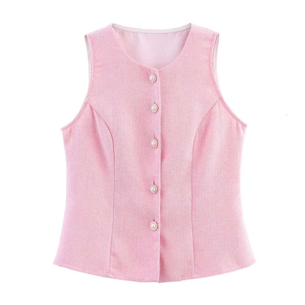 DHEssentials INS Korean Version Pearl Button Elegant Waist-Cinching for Women Summer Vest Tweed French Sleeveless Little Chanel Style Three-Piece Set