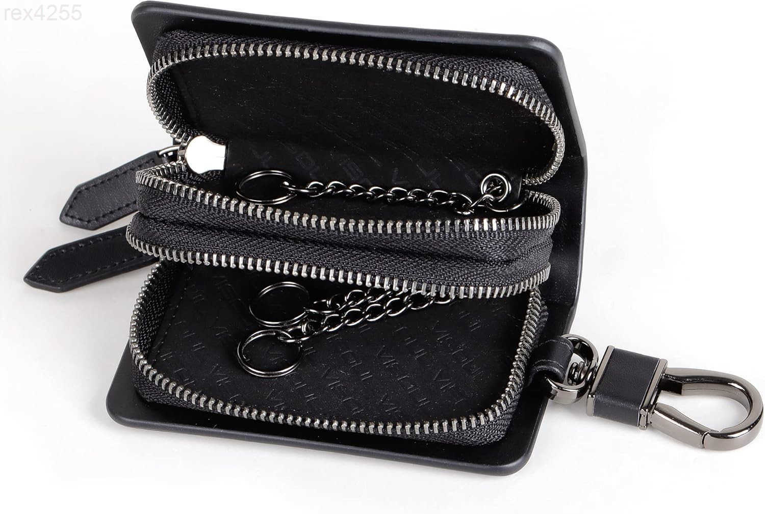 Car Key Case Holder Double Zipper Leather Car Smart Key Fob Case with Keychain for Men and WomenW250911