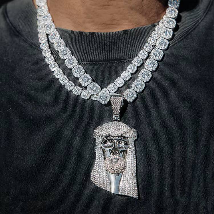 925 Silver Moissanite Iced Jesus Pendant Hip Hop Style Jewelry Necklace Moissanite Diamond Jesus Piece Silver Plated Pendant