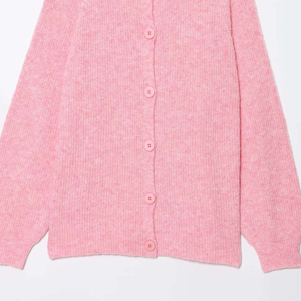 DHEssentials INS2025 Fashionable Round Neck Long Sleeve Blogger Simple Lazy Pink Sweater Cardigan Coat