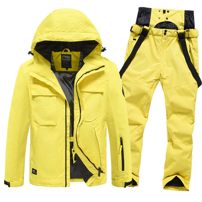Trendy Solid Color Ski Suits, Windproof, Warm Cold Proof, Thickened Single Double Board Skiing Clothes And Pants Equipment, Large Size