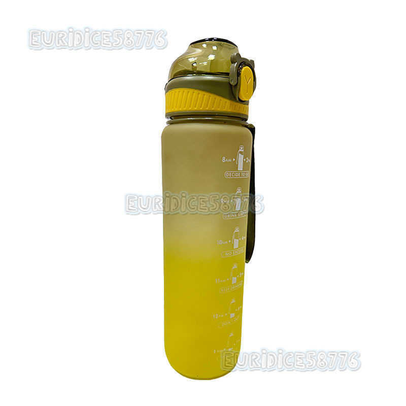 Sports Fitness Gradient Color Straw Plastic Water Cup Portable Rope Lid Lock Buckle Car Outdoor Water Bottle H250911