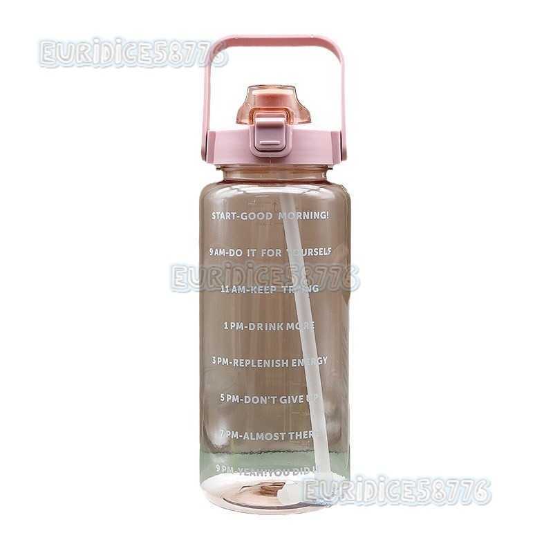 2l Large Capacity Transparent Cup Straw Cup with Scale Outdoor Sports Large Water Bottle H250911
