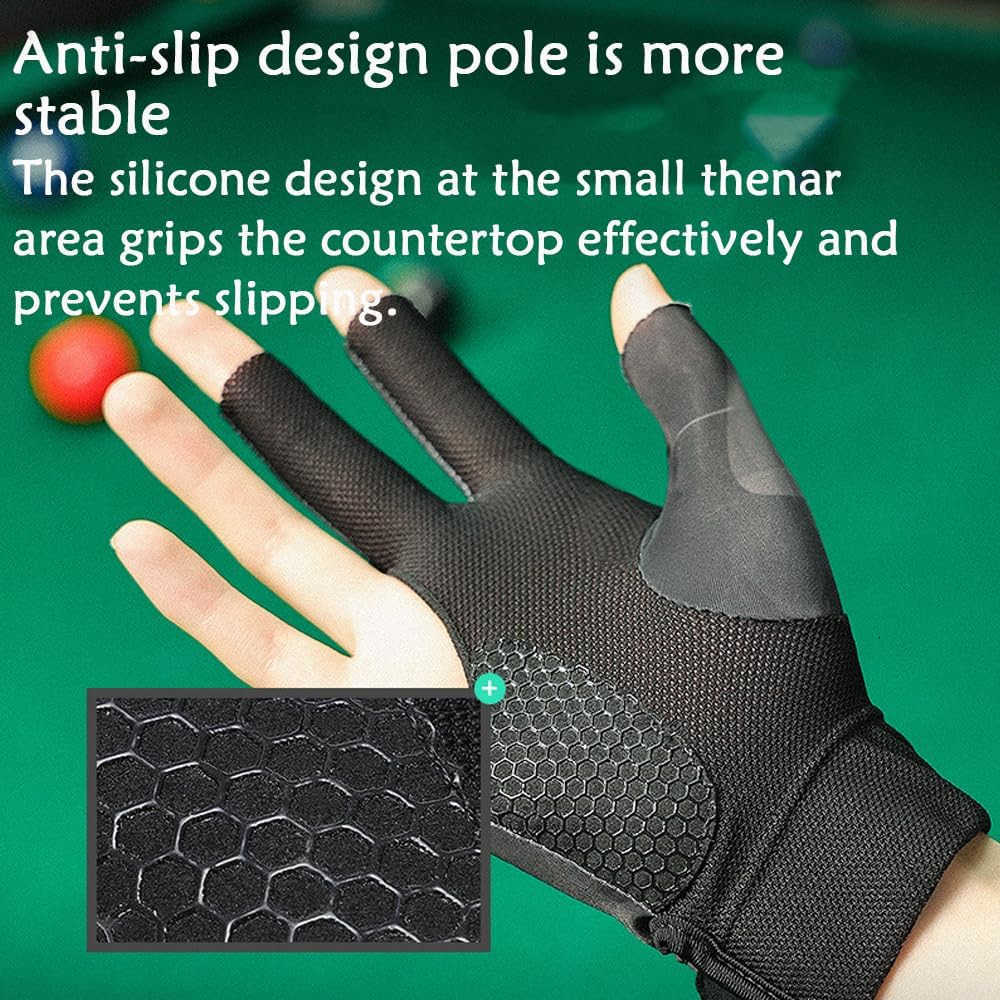 Pool Gloves for Right Hand 3 Finger Billiards Gloves Pool Cue Gloves QuickDry Breathable Billiard Pool Glove Snooker Cue Sport Glove Popular Sizes for