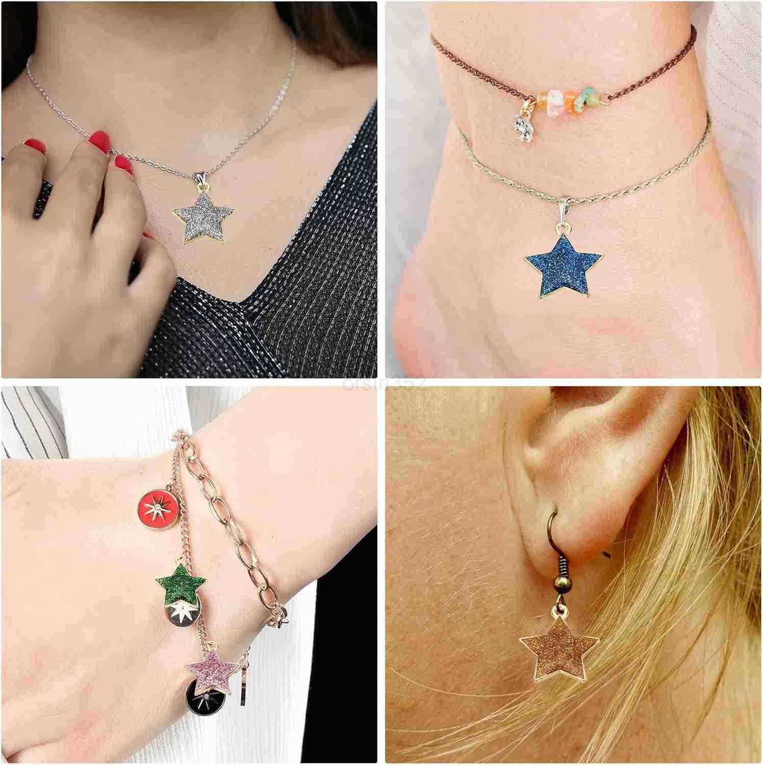 40pcs Star Charm Pentagram Charm Pendants Small Bulk Resin Glitters for Jewelry Making s EarringsW250911