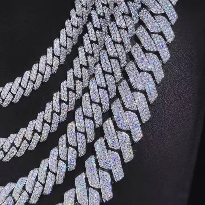 Hip Hop 925 Silver Cuban Link Chain 8MM14MM Iced Out VVS Moissanite Necklace and Bracelet