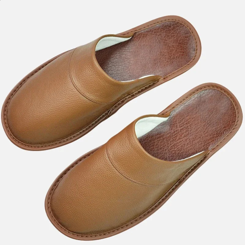 Cow Leather Slippers Unisex Big Sizes Linen Home Male Indoor House for Mens Slippers Women Man Slipper Soft Flat Shoes250906