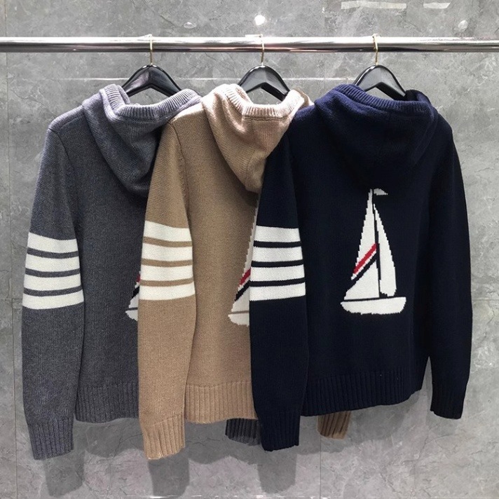 Back sailing cardigan Maillard color zipper hoodie four-bar sweater men's and women's same style jacket hooded cardigan