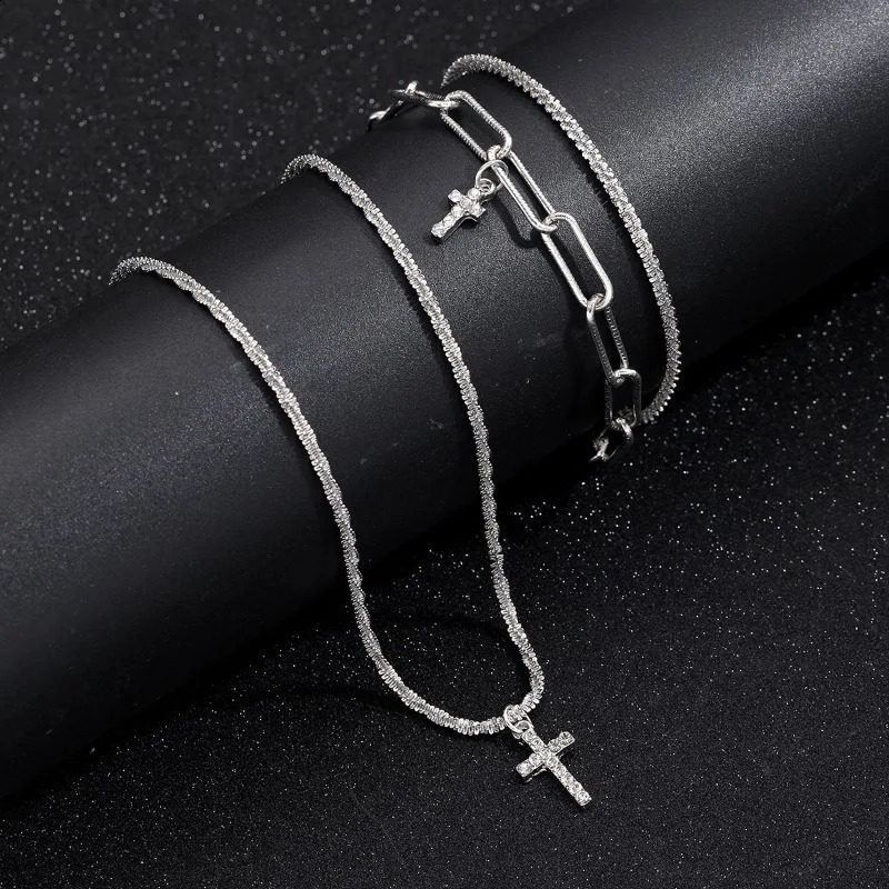Sparkling 925 Sterling Silver Gypsophila Necklace Bracelet Set For Women Zircon Cross Pendant Three Piece Jewelry Set 250910