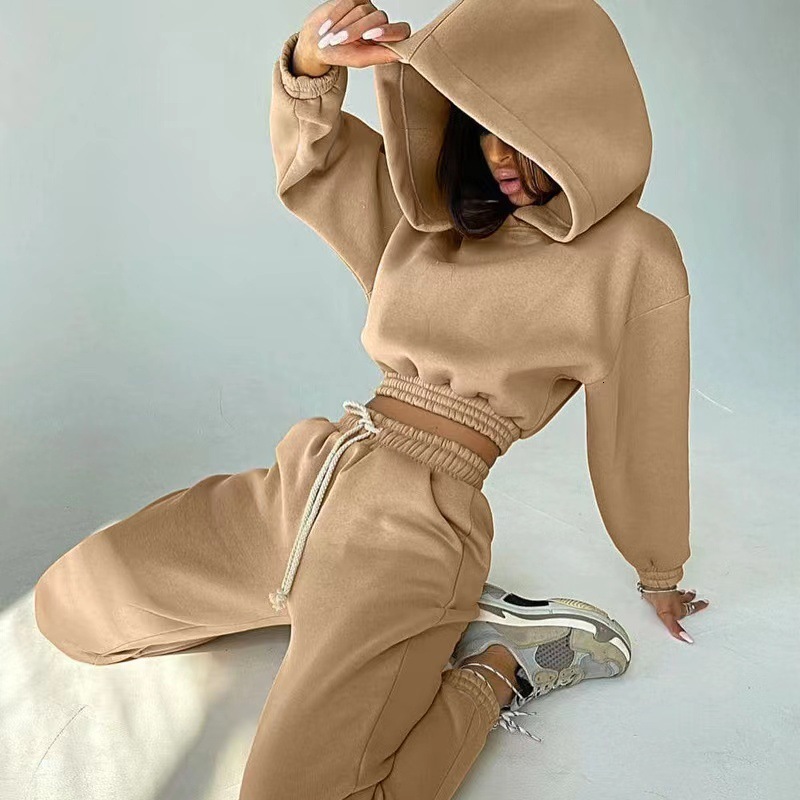 2025 Sports Women's Long sleeved Hooded Sweatshirt Women's Autumn/Winter Wool Two piece Set Women's S Clothing Autumn/Winter New Design