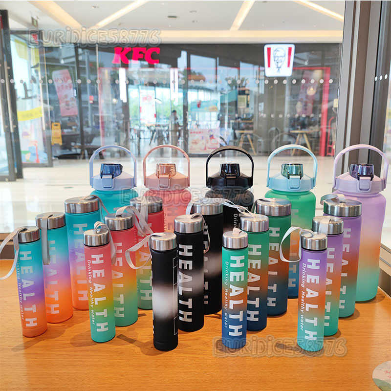 Fourpiece Set Frosted Gradient Celebrity Space Cup Plastic Straw Water Cup Large Capacity Handheld Outdoor Sports Water Bottle H250911