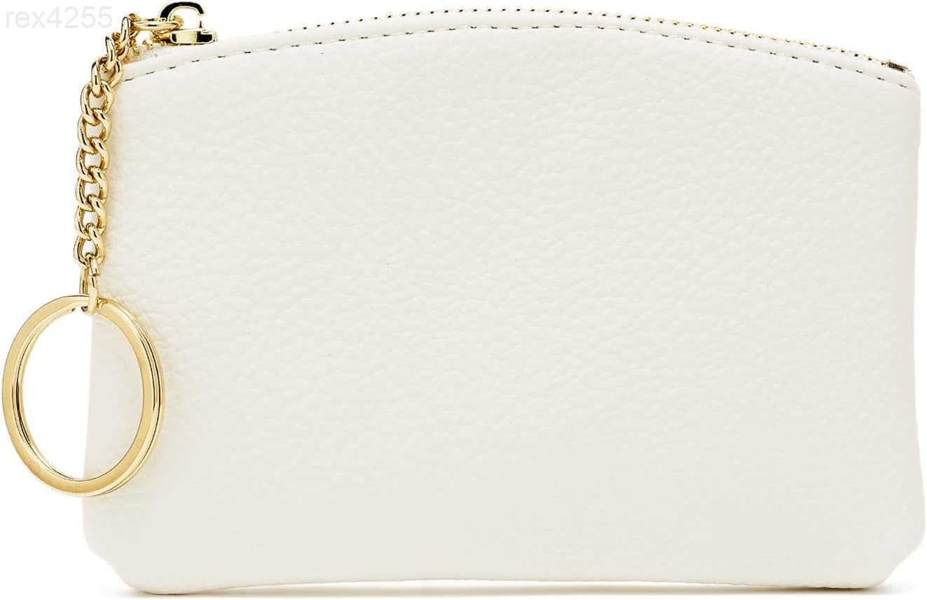 Artificial Leather Coin Purse Change Purse With Key Chain Ring Zipper For Men Women A WhiteW250911