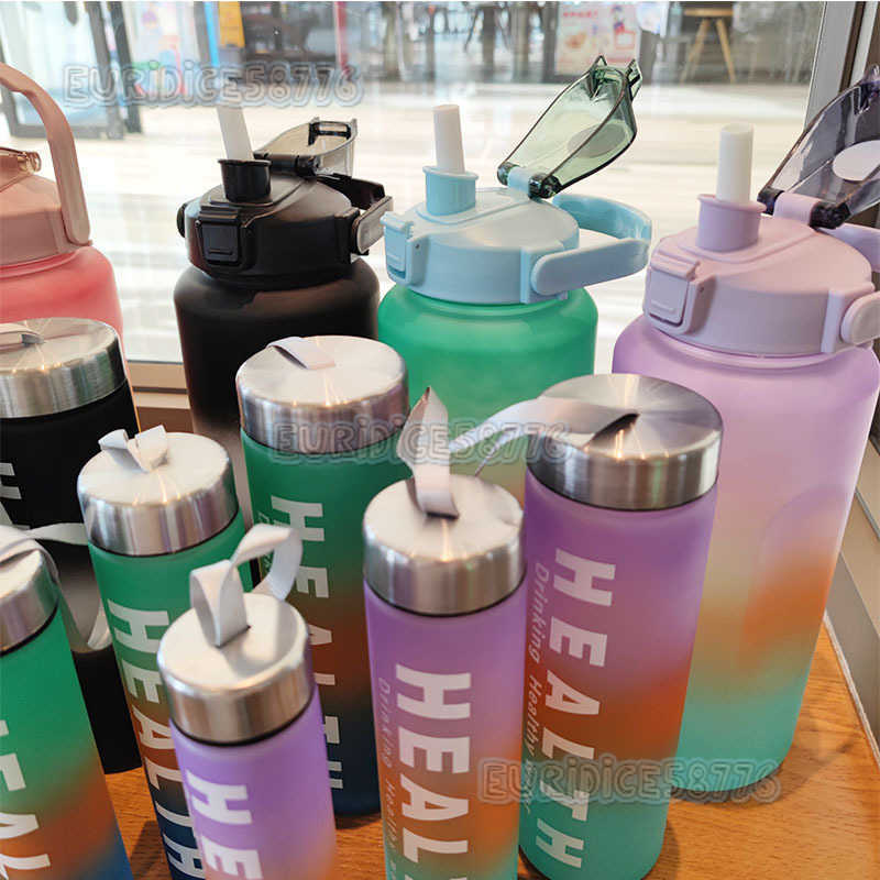 Fourpiece Set Frosted Gradient Celebrity Space Cup Plastic Straw Water Cup Large Capacity Handheld Outdoor Sports Water Bottle H250911