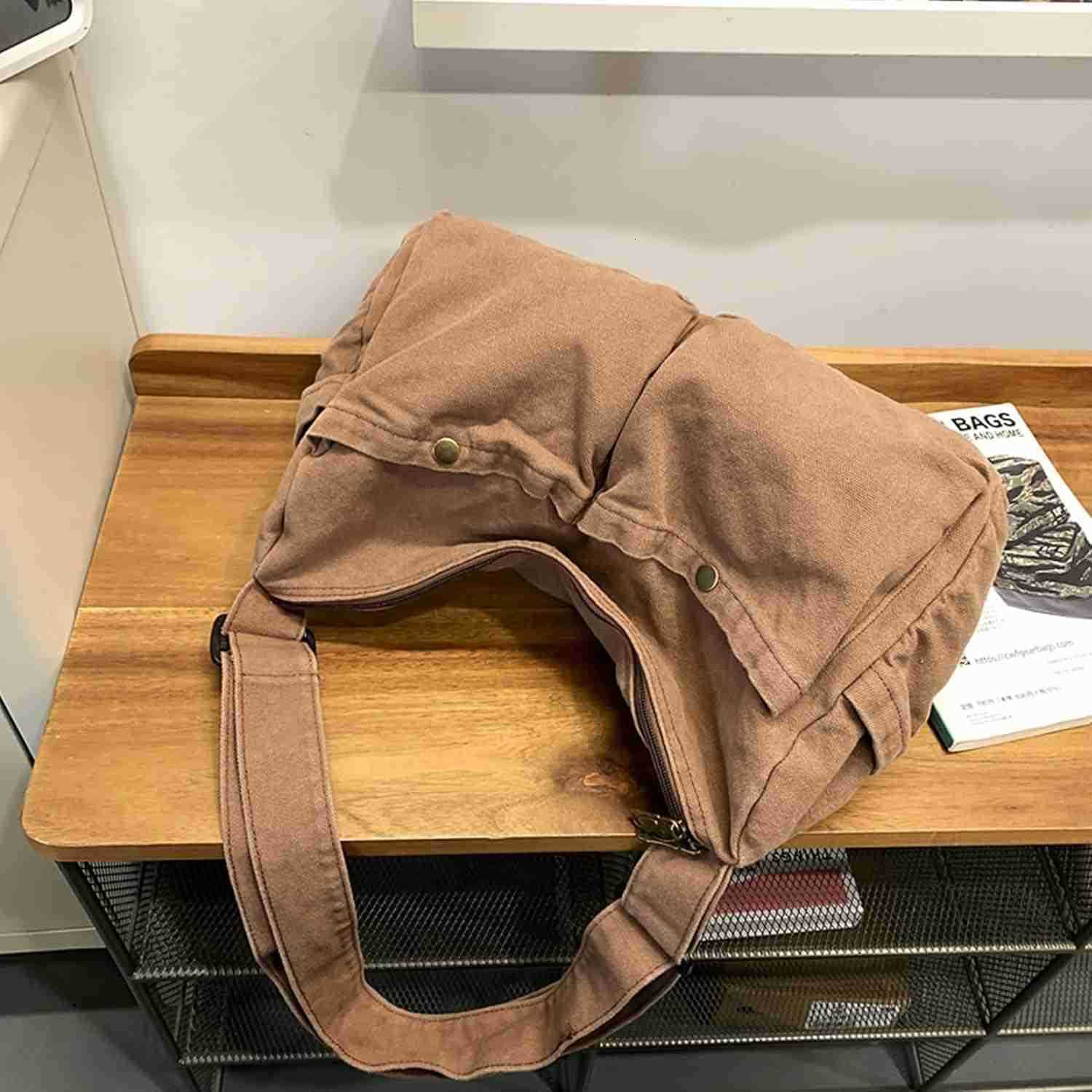 Canvas Messenger Bag Cute Crossbody Tote Bag Shoulder for Women Men for School Aesthetic Hobo with Multiple PocketsW250911