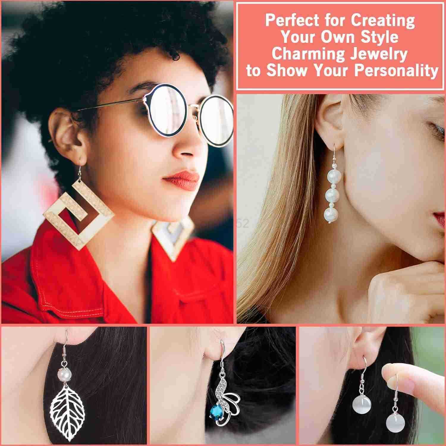600Pcs Earring Making Kit with Hypoallergenic Hooks Jump Rings Rubber Backs SilverW250911