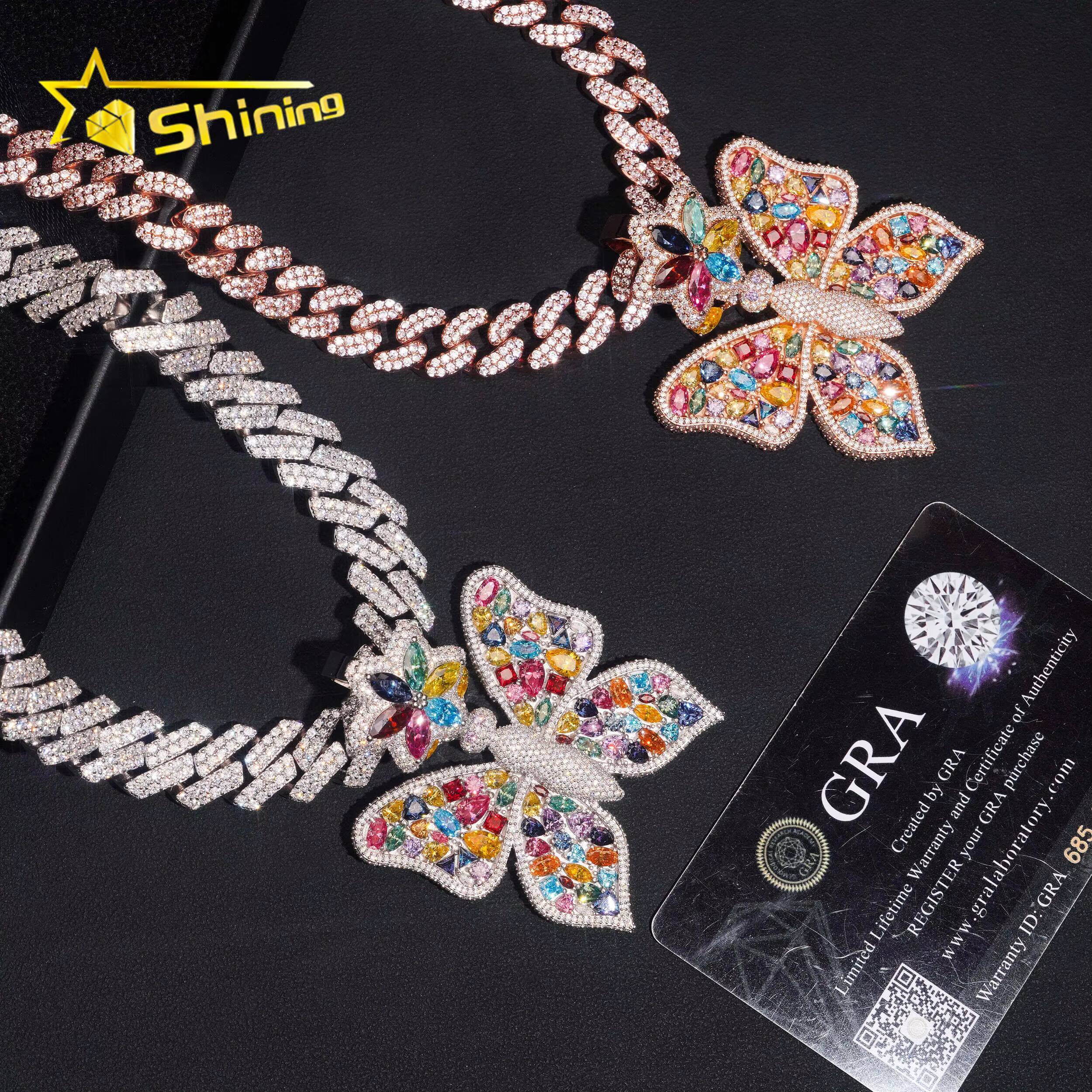 New Design Pass Diamond Test Color Moissnaite Charm Pendant Silver 925 Gold Plated Hip Hop Iced Out Moissanite Butterfly Pendant
