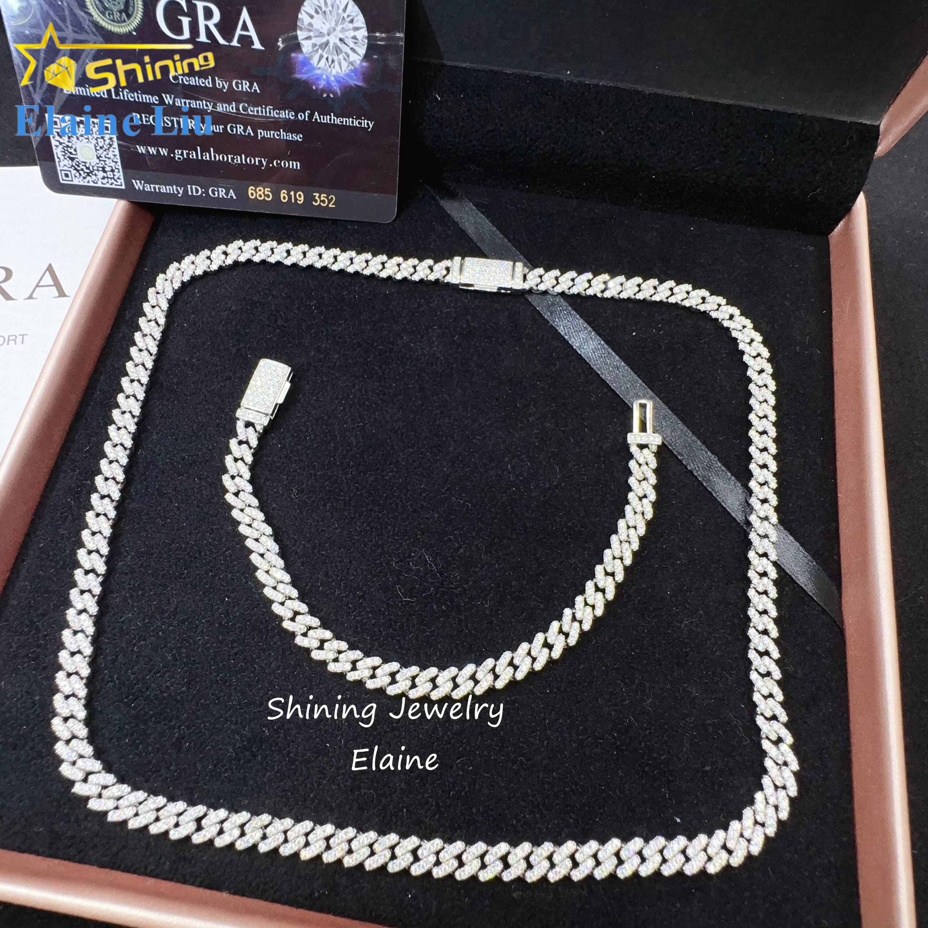 Luxury Fine Jewelry 925 Sterling Silver Vvs Moissanite Custom Hip Hop Cuban Link Chain Moissanite