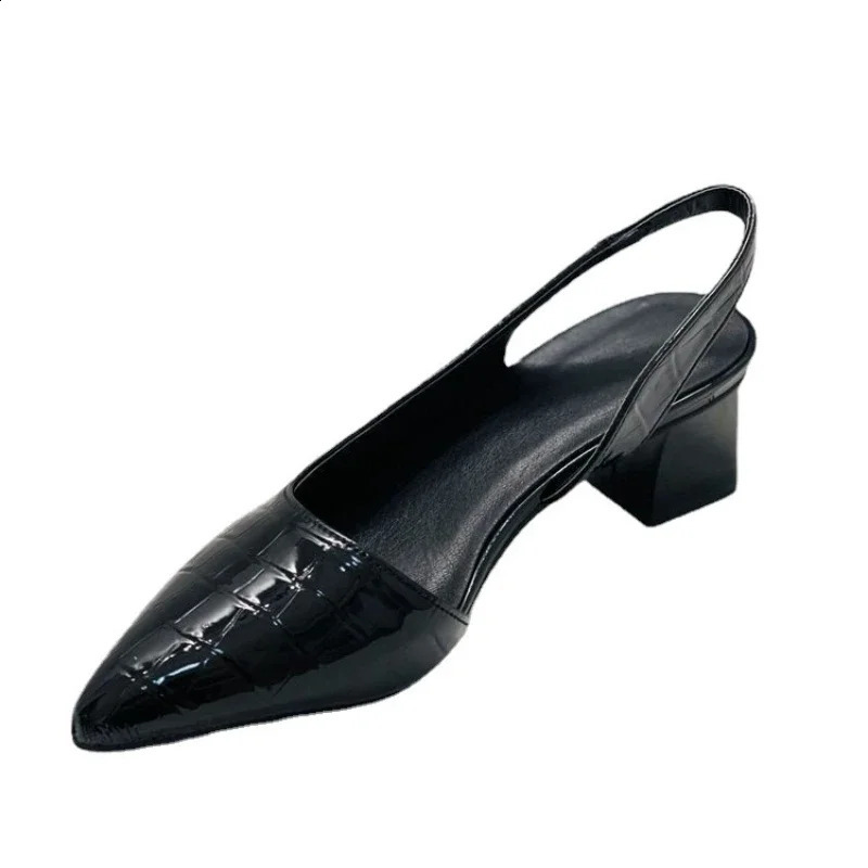 Womens Pointed Toes Pumps Mid Chunky Heels Slingback Sandals Shoes Summer Vintage Woman Lady Female Slippers 260313