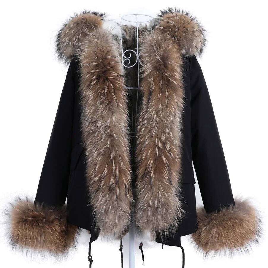2024 Maomaokong New Women Winter Coat Rabbit Lining Jacket Natural Real Raccoon Collar Parka Fox Fur Short Female Clothing