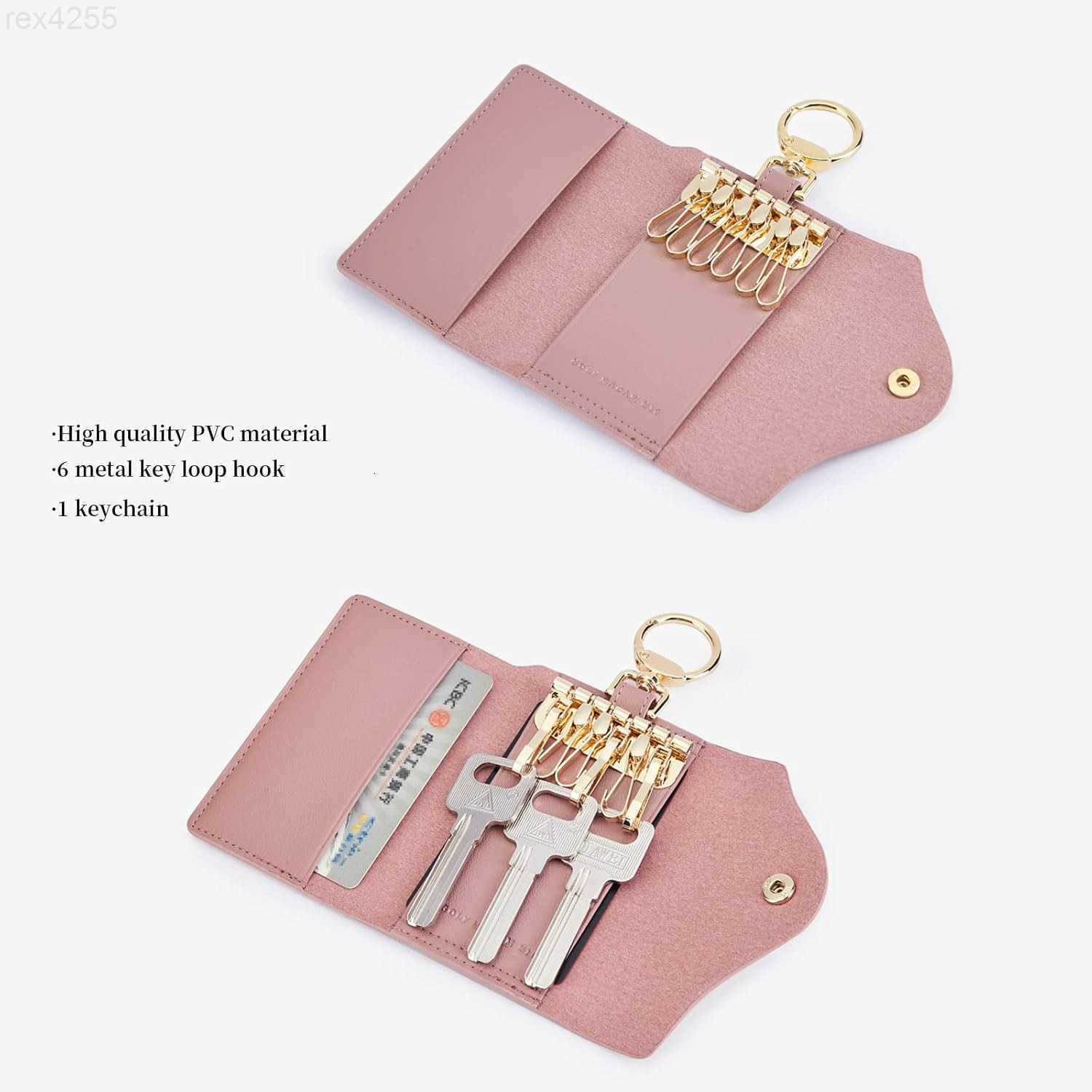 Women PVC Leather Car Key Chain Card Holder Wallet Pouch 6 Hook Snap Closure keys Money Organizer CaseW250910