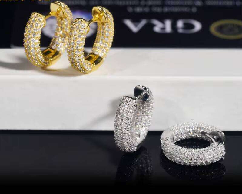 Passed Dia Test GRA Certificated Sterling Sier Iced Out Moissanite Shinning Sparkling Hoop Earrings for Women