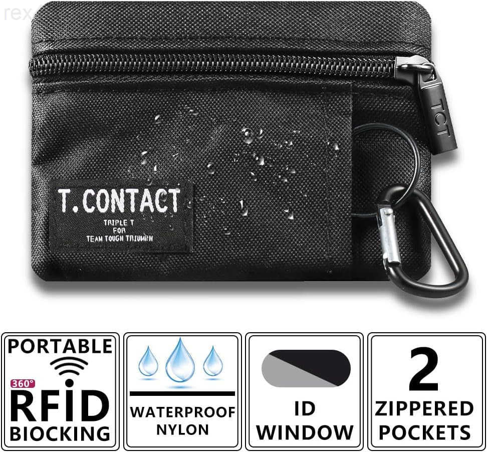 Slim RFID Blocking Zippered Lanyard Wallet Compact ID Holder Coin Purse for Men Women and Kids Lightweight Keychain Card Case with 2 Zippered Pockets 