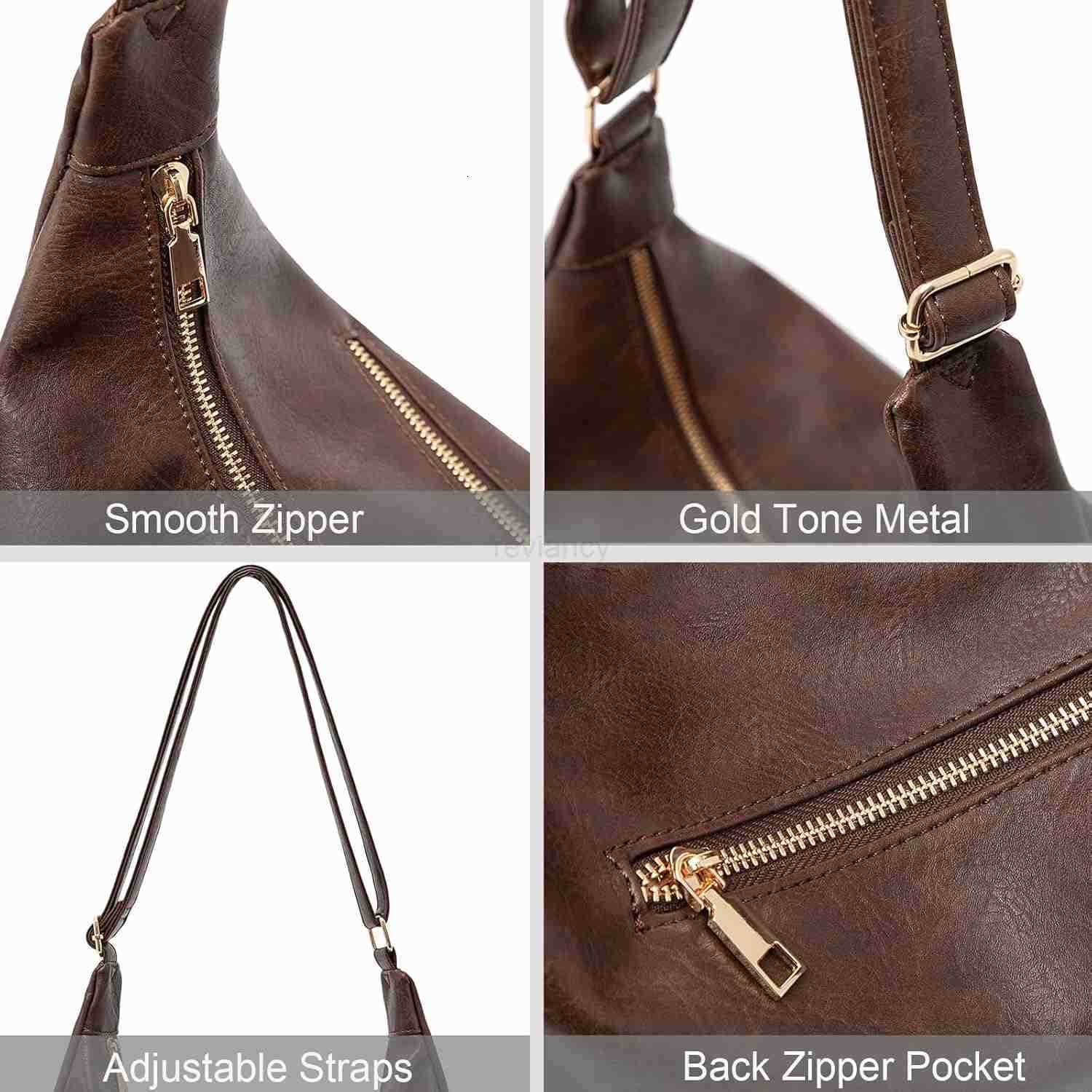 Bags for Women Foldable Vegan Leather Shoulder Handbag Slouchy Tote Crossbody PursesW250911