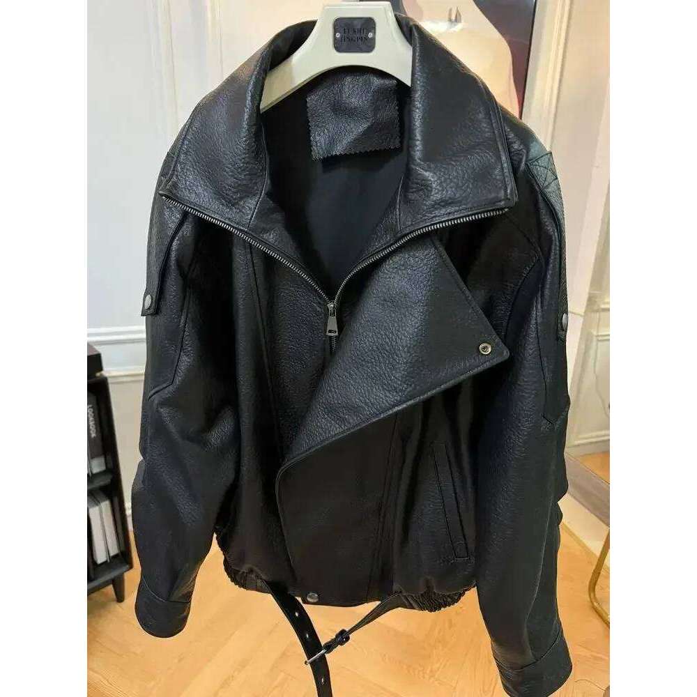 2025 Autumn/Winter Fashion Black Women Loose Casual Coat PU Leather Motorcycle Jacket Womn Tops