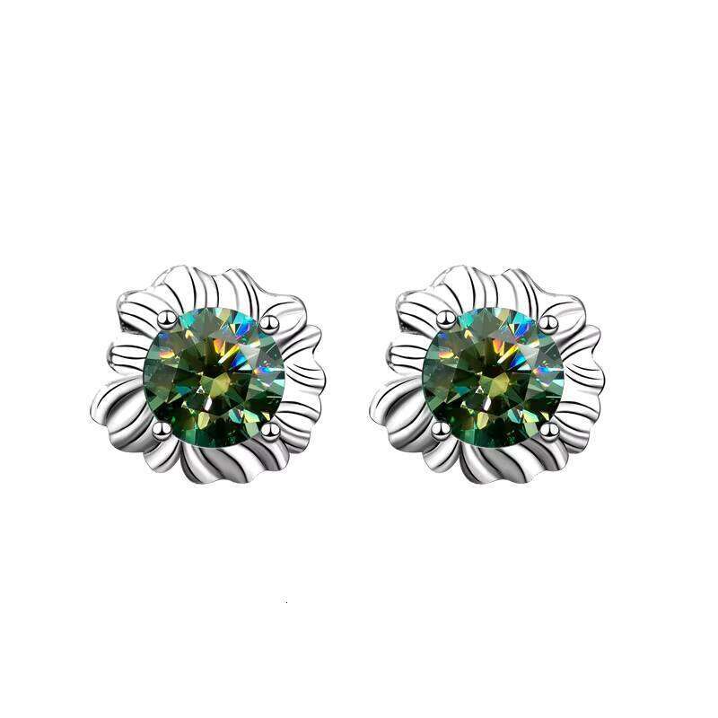 Cute Exquisite Green Moissanite Niche Design Sterling Sier Earrings Women's Ins Style Suower Collection