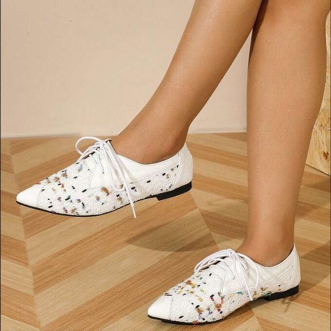 Large Size Designer Shoe 35-45 Pointed Toe Mesh Lace-up Flats Spring Summer Women's Shoes Polka Dot Breathable Sandals