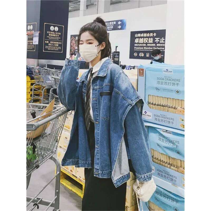 Superaen Design Denim Women's Spring Autumn New Korean Loose Oversize Bat Sleeve Jacket Coat