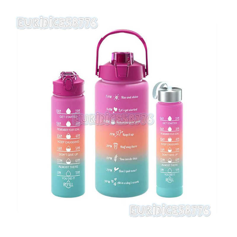 Fashion Matte Gradient Large Capacity Plastic Cup Threepiece Set Portable Sports Water Bottle Outdoor Cup H250911