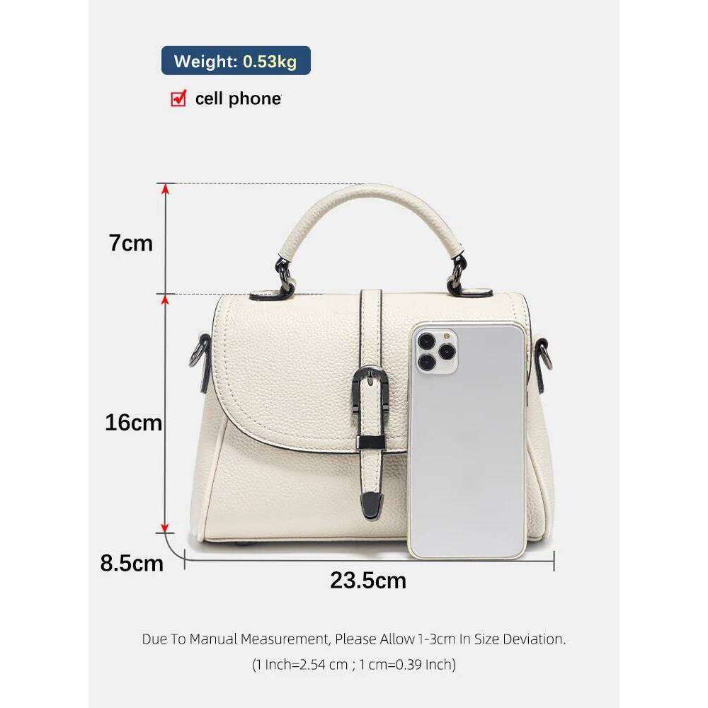 Zency Women S Genuine Leather Top Handle Bag Simple Fashion Beige Shoulder Crossbody Small Handbag Satchels For Daily Shoppers