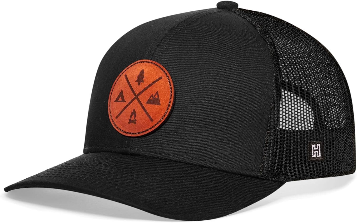 Camping Outdoors Trucker Hat for Men & Women, Baseball Cap Adjustable Snapback Leather
