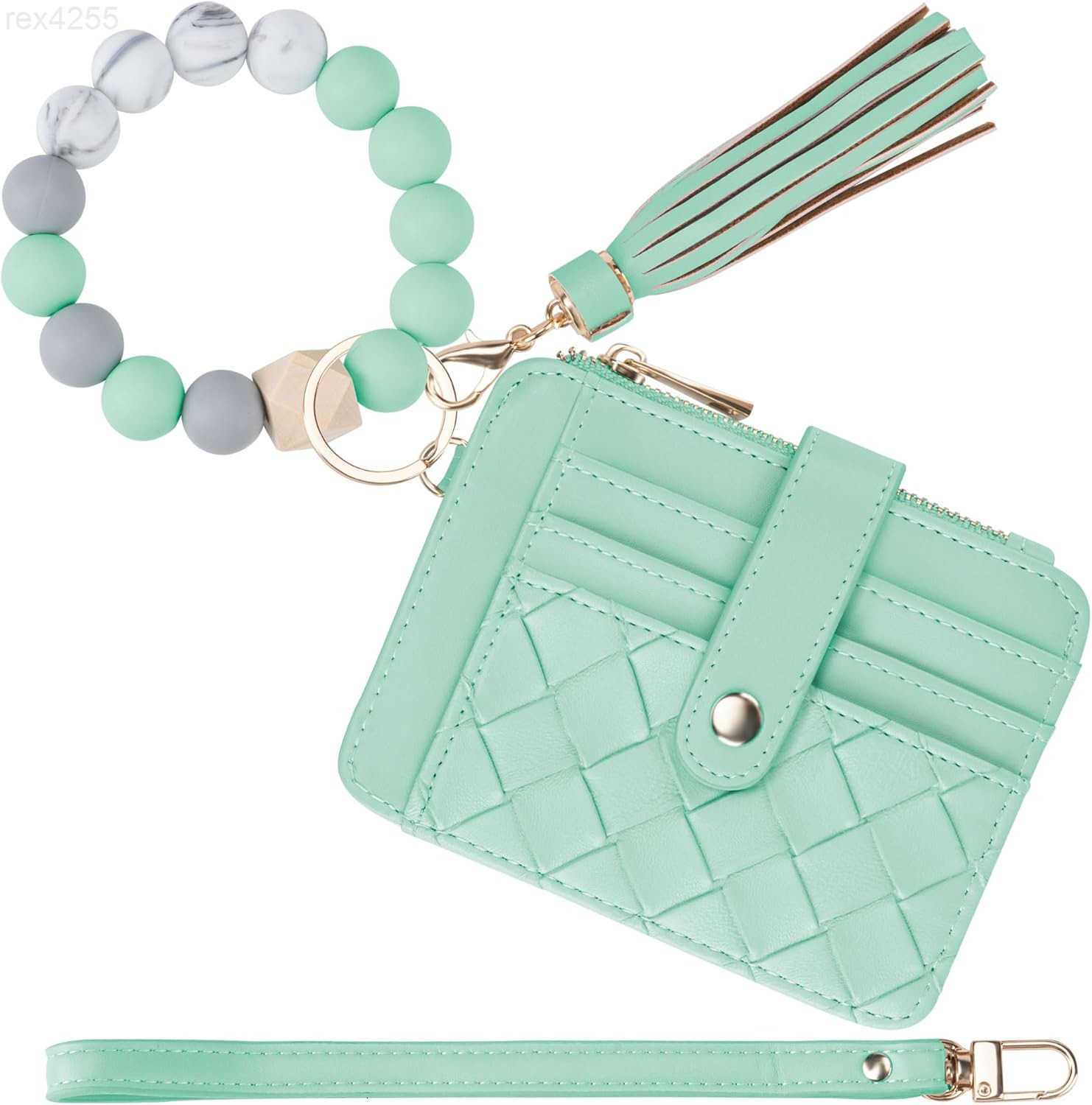 Keychain Wallet with Bracelet RFID Blocking Wristlet Credit Purse Card Holder Silicone Bead Tassel Key Ring for WomenW250911
